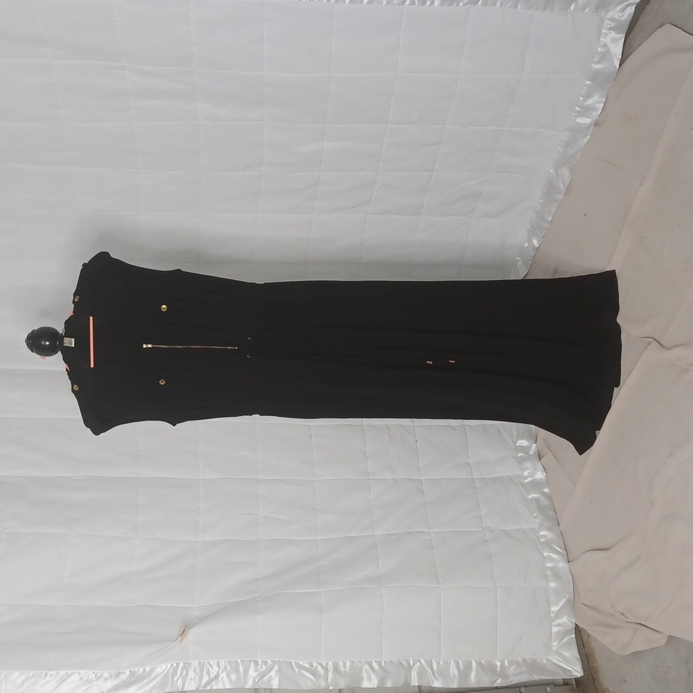Stylish Emma and Michele Black Sleeveless Jumpsuit w/ brass buttons